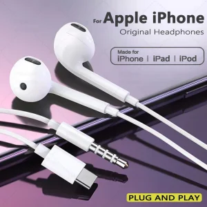 Original Wired Earphones For Apple iPhone 17 Pro Max16 15 14 13 12 11 Mini USB C Headphones Type C With Microphone Stereo Earbud